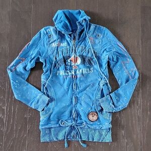 Vintage Affliction Blue Graphic Zip-Up Jacket-- NOT A HOODIE  -NWOT